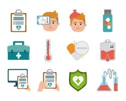 Online-Arzt Gesundheit Medizin Pflege flachen Stil Icons Set vektor