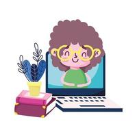 Mädchen Kinderbücher Pflanzen- und Laptop-Vektordesign vektor