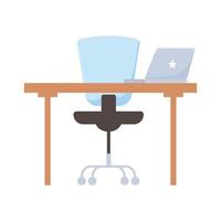 isoliertes Bürostuhl-Schreibtisch- und Laptop-Vektordesign vektor