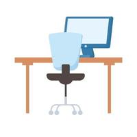 isolierter Bürostuhl Schreibtisch und Computervektordesign vektor