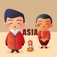 asiatische Männer mit Matroschka-Puppe vektor