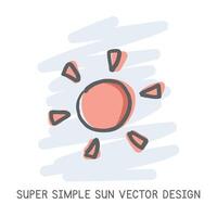 Super einfach Sonne handgemalt Gekritzel Stil Vektor Design. Natur Elemente Konzept. süß Sonne schnell einfach Zeichnung auf ein Licht Blau Himmel skizzieren Hintergrund