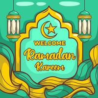 ramadan kareem med tecknad serie islamic illustration prydnad vektor