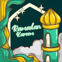 ramadan kareem med tecknad serie islamic illustration prydnad vektor