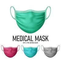 realistisk medicinsk mask med 3 fördefinierad Färg, vektor illustration