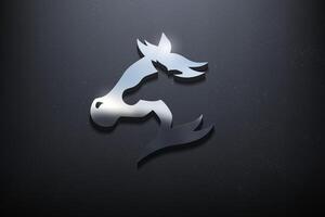 hästar 3d logotyp design, skinande attrapp logotyp med texturerad vägg. realistisk vektor, vektor illustration