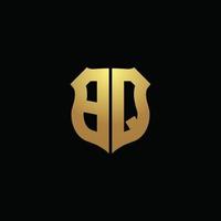 bq logotyp monogram med guld färger och sköld form designmall vektor