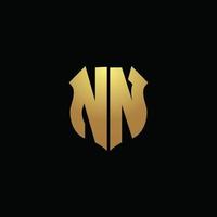 nn-Logo-Monogramm mit Goldfarben und Designvorlage für Schildform vektor