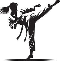 weiblich Taekwondo Spieler trete Silhouette. vektor