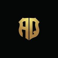 aq-Logo-Monogramm mit Goldfarben und Designvorlage für Schildform vektor