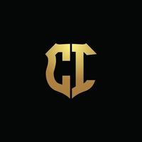 ci-Logo-Monogramm mit Goldfarben und Designvorlage für Schildform vektor