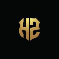 Hz-Logo-Monogramm mit Goldfarben und Designvorlage für Schildform vektor