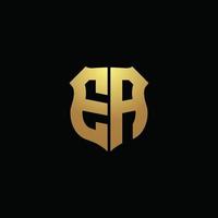 ea logotyp monogram med guldfärger och sköldform designmall vektor