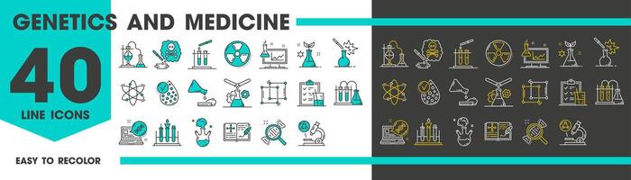 genetik och vetenskap ikoner, fysik och medicin vektor