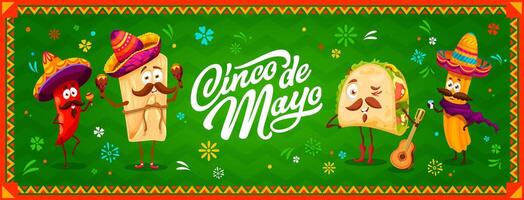 cinco de mayo baner med mexikansk mat tecken vektor