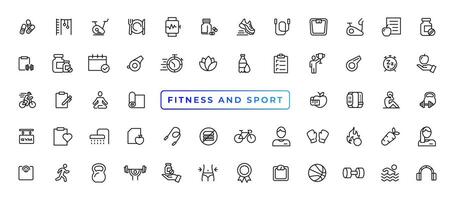 Sport und Fitness - - minimal dünn Linie Netz Symbol Satz. Gliederung Symbole Sammlung. einfach Vektor Illustration