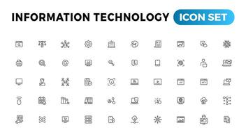 information teknologi linje ikoner samling. stor ui ikon uppsättning i en platt design. tunn översikt ikoner packa vektor