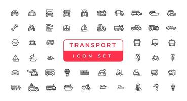 transport, fordon och leveranselement - minimal tunn linje webb ikonuppsättning. disposition ikoner samling. enkel vektorillustration. vektor