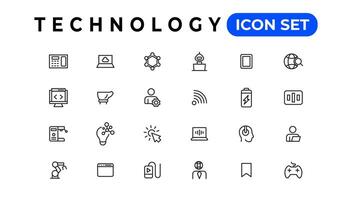 Gerät und Information Technologie Linie Symbole Sammlung. groß ui Symbol einstellen im ein eben Design. dünn Gliederung Symbole Pack vektor