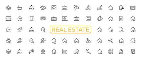 Immobilien minimale dünne Linie Web-Icon-Set. enthalten die Symbole wie Immobilien, Immobilien, Hypotheken, Wohnungsbaudarlehen und mehr. Sammlung von Symbolen zu skizzieren. einfache Vektorillustration vektor