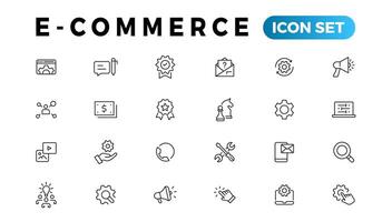 E-Commerce Symbol Satz. online Einkaufen und Lieferung Elemente. E-Business Symbol. Symbole Vektor Sammlung.
