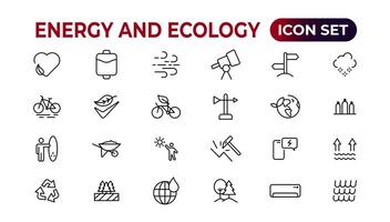 energi och ekologi linje redigerbar ikoner uppsättning. vektor illustration i modern tunn linje stil av eco relaterad ikoner. skydd, planet vård, naturlig återvinning kraft. piktogram och infografik.