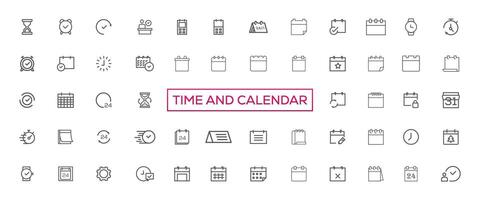 Zeit und Uhr, Kalender, Timer Linie Symbole. Vektor linear Symbol einstellen