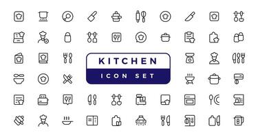 Vektor Linie Küche und Kochen Symbole Satz. Küche und Kochen Symbol