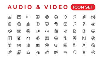 Audio-Video-Icons-Pack. dünne Liniensymbole gesetzt. flacher symbolsammlungssatz. einfache Vektorsymbole vektor