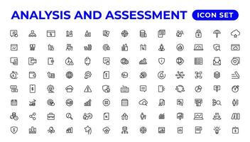 analys och bedömning linje ikoner samling.tunn översikt ikoner packa. vektor