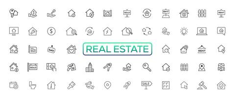 Immobilien minimale dünne Linie Web-Icon-Set. enthalten die Symbole wie Immobilien, Immobilien, Hypotheken, Wohnungsbaudarlehen und mehr. Sammlung von Symbolen zu skizzieren. einfache Vektorillustration vektor