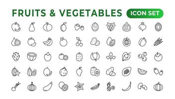 frukt och grönsaker linje ikoner samling. stor ui ikon uppsättning i en platt design. tunn översikt ikoner packa. vektor illustration. frukt och grönsaker ikoner uppsättning. mat vektor illustration.outline ikon uppsättning.