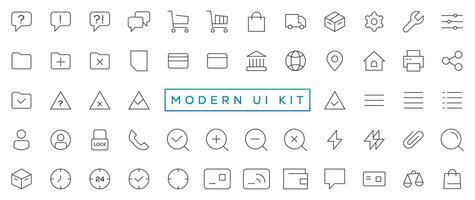 modern ui Kit - - Einkaufen und E-Commerce Symbole Satz. einstellen von Einkaufen Tasche, Kaufen Wagen, Lieferung, Zahlung, Kontakt uns, Karte Standort, Benutzer, Pfeile, online Assistent und andere ui Elemente und Symbole vektor