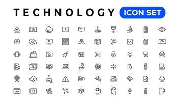 Gerät und Information Technologie Linie Symbole Sammlung. groß ui Symbol einstellen im ein eben Design. dünn Gliederung Symbole Pack vektor