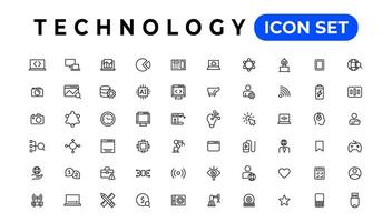 enhet och information teknologi linje ikoner samling. stor ui ikon uppsättning i en platt design. tunn översikt ikoner packa vektor