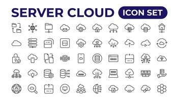 einstellen von Linie Symbole verbunden zu Wolke rechnen, Wolke Dienstleistungen, Server, Cyber Sicherheit, Digital Transformation. Gliederung Symbol Sammlung. vektor