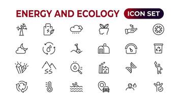 energi och ekologi linje redigerbar ikoner uppsättning. vektor illustration i modern tunn linje stil av eco relaterad ikoner. skydd, planet vård, naturlig återvinning kraft. piktogram och infografik.