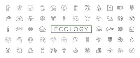 eco vänlig relaterad tunn linje ikon uppsättning i minimal stil. linjär ekologi ikoner. miljö- hållbarhet enkel symbol vektor