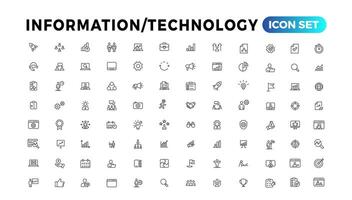 Gerät und Information Technologie Linie Symbole Sammlung. groß ui Symbol einstellen im ein eben Design. dünn Gliederung Symbole Pack vektor