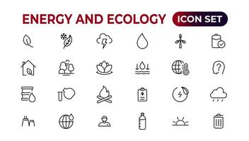 energi och ekologi linje redigerbar ikoner uppsättning. vektor illustration i modern tunn linje stil av eco relaterad ikoner. skydd, planet vård, naturlig återvinning kraft. piktogram och infografik.