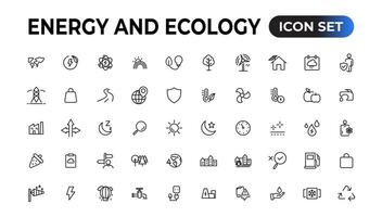 Energie und Ökologie Linie editierbar Symbole Satz. Vektor Illustration im modern dünn Linie Stil von Öko verbunden Symbole. Schutz, Planet Pflege, natürlich Recycling Leistung. Piktogramme und Infografiken.