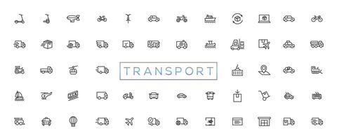 transport, fordon och leverans element - minimal tunn linje webb ikon uppsättning. översikt ikoner samling vektor