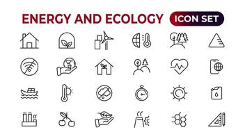 energi och ekologi linje redigerbar ikoner uppsättning. vektor illustration i modern tunn linje stil av eco relaterad ikoner. skydd, planet vård, naturlig återvinning kraft. piktogram och infografik.