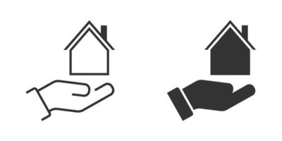 Zuhause auf das Hand Symbol. Hand hält Haus. Vektor Illustration.