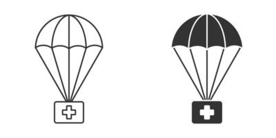Fallschirm Symbol mit zuerst Hilfe Bausatz. Vektor Illustration.