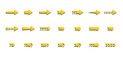 grunge textur pilar ikoner uppsättning. gul repig pilar samling. vektor illustration isolerat på vit bakgrund.