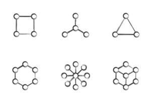 Hand gezeichnet Kristall Zelle Symbol Satz. Molekül Symbol. Vektor Illustration.