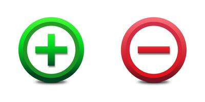 plus och minus- tecken ikoner. grön plus och röd minus- symbol. platt vektor illustration.