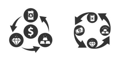 utbyta ikon. dollar, guld, olja och diamant ikon med pilar. global finansiera överföra begrepp. vektor illustration.