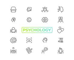 Psychologie und mental Linie Symbole Sammlung. groß ui Symbol einstellen im ein eben Design. dünn Gliederung Symbole Pack. Vektor Illustration eps10